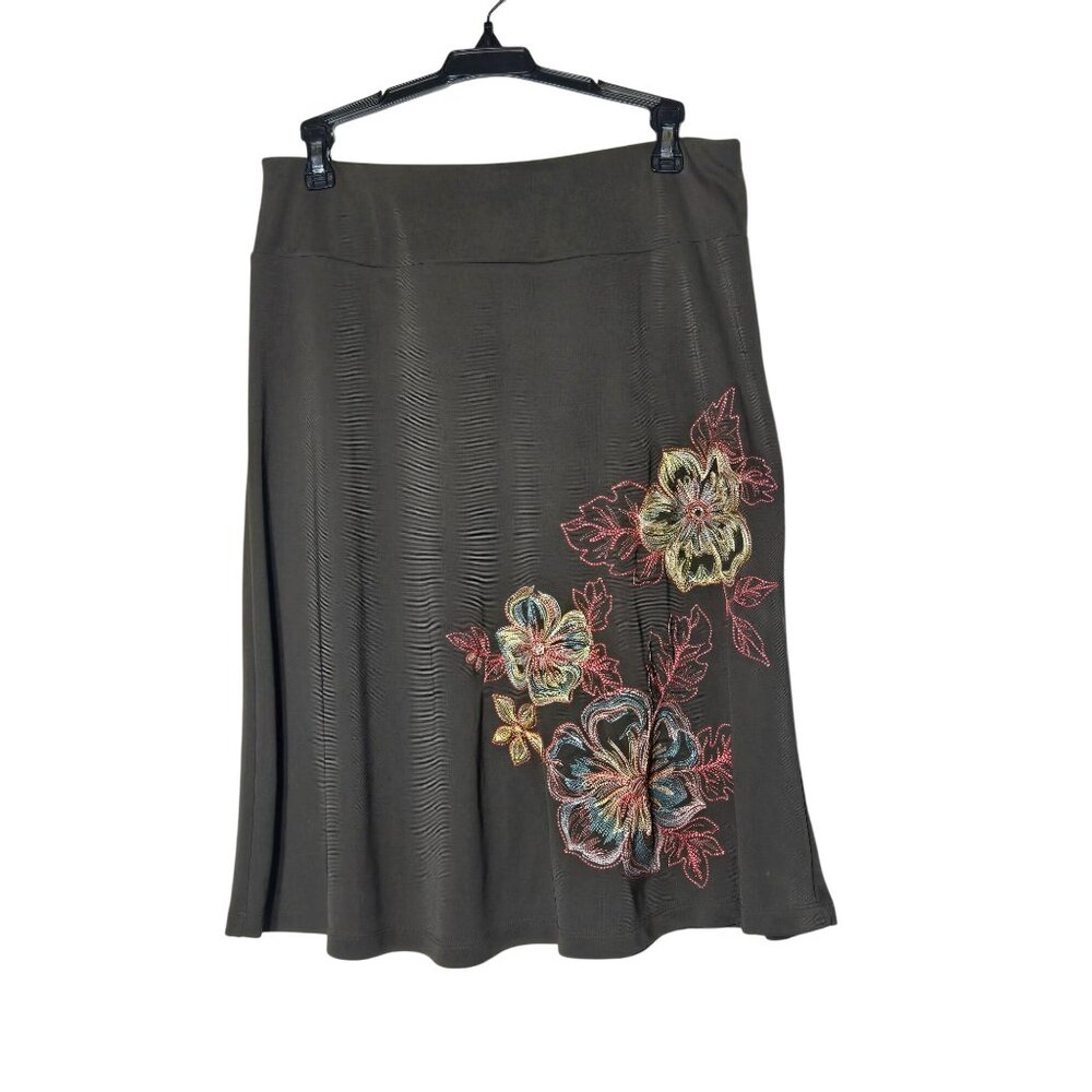 New York & Company Brown Floral Embroidered Floral Skirt Medium Y2K Boho Fairy